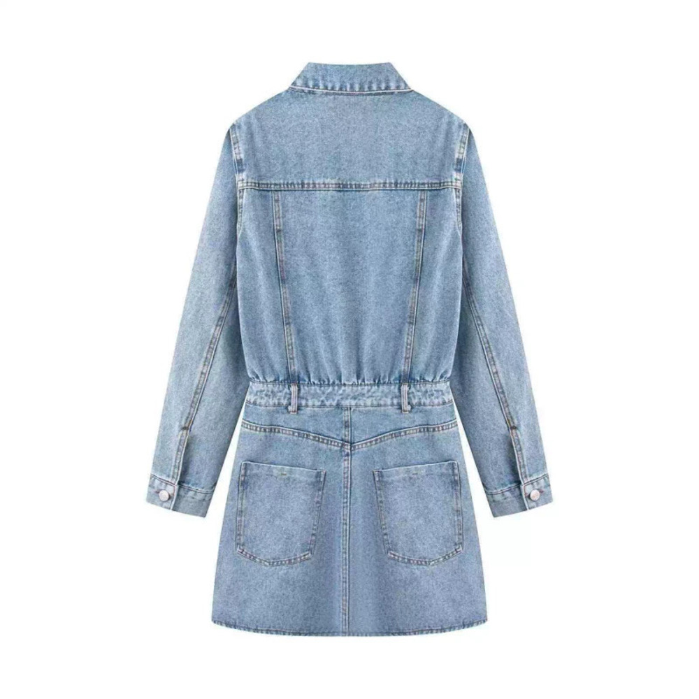 ZARA Summer Retro Slimming V Neck Waist Cinching Denim Dress